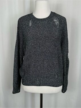 Guess Distressed Metallic Marled Knit Sweater Destroyed Chunky Crewneck Gray XS